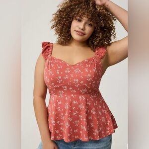 Torrid Pink Floral Ruffle Blouse